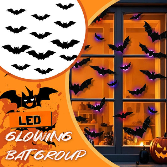 Halloween LED Flying Bat Decorations – Glowing 3D Bat Wall Decor for Porch, Window, Door, Garage & Party Backdrop · product image 1