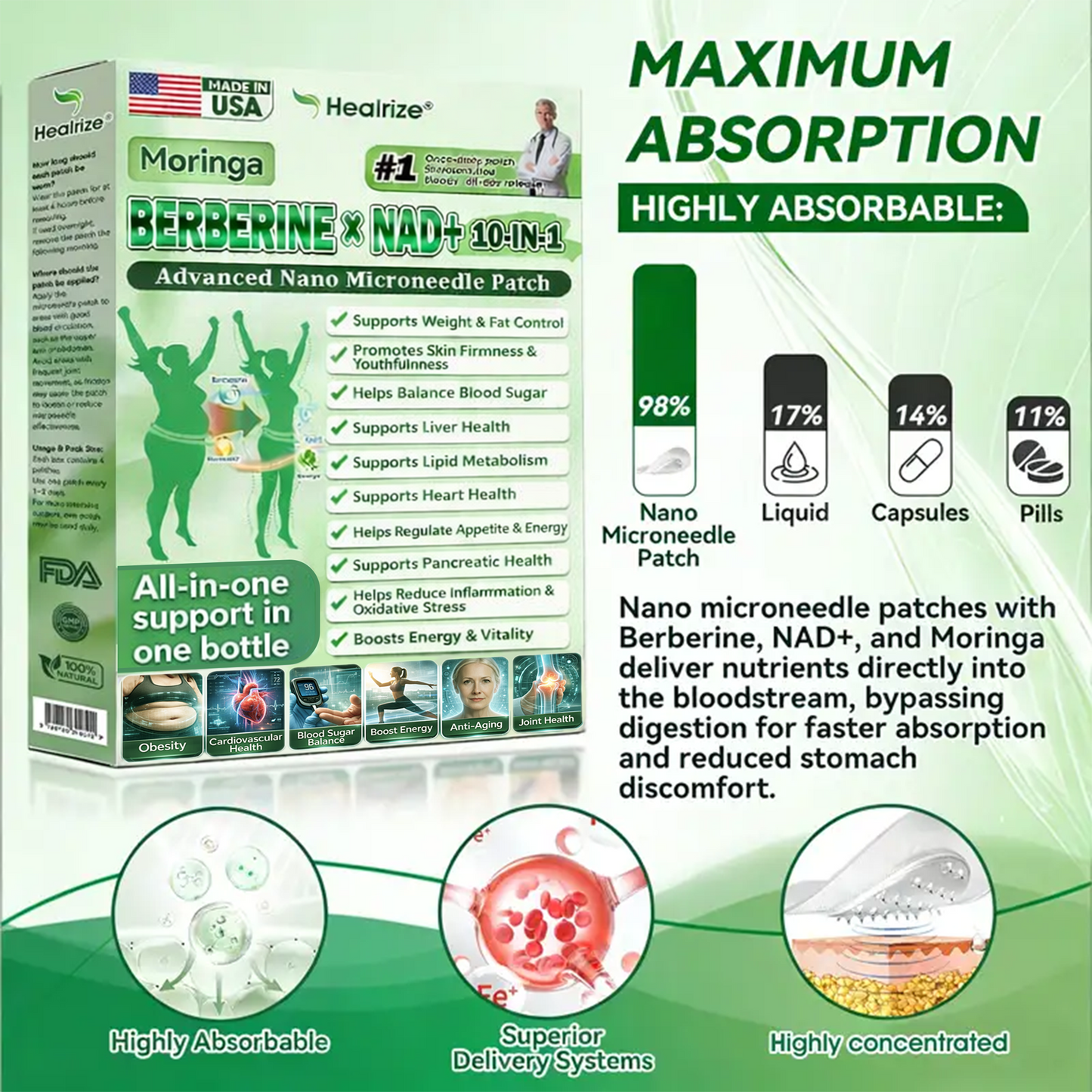 🔥Healrize® Moringa × Berberine × AMPK 8-Benefit Slimming & Metabolic Nano Microneedle Patch 🇺🇸 Just once a day · Visible changes in 7 days ✅ For obesity, loose skin, diabetes, sleep apnea, joint issues, and more🔥