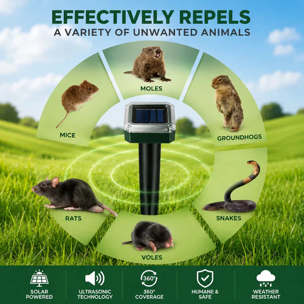 🌸Spring Sale 50% OFF☘️Solar Powered Waterproof Screw Mole Repellent🐭