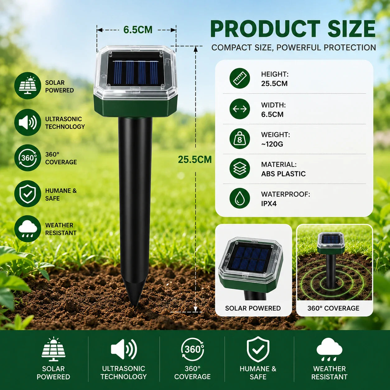 🌸Spring Sale 50% OFF☘️Solar Powered Waterproof Screw Mole Repellent🐭