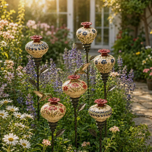 Vintage Ceramic Hummingbird Feeder Garden Stake · product image 1