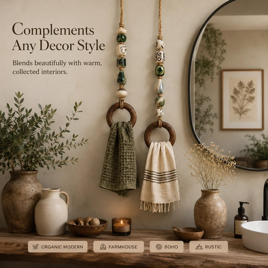 Decorative Beaded Towel Hanger with Wooden Ring · product image 1